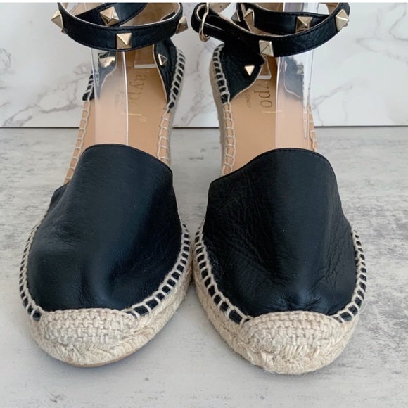 Anthropologie Maypol Rockstud Black Espadrilles Leather Upper, Size 41 / 10.5 - Picture 6 of 11